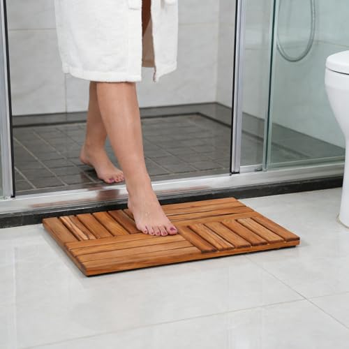 Utoplike Teak Bath Mat, Wood Shower Mats 24 x 16 inch Non Slip for Inside | Bathroom Wooden Sturdy Floor Mat, for Inside Shower, Luxury Spa Home or Outdoor - size: 24" x 16" (Rectangular)