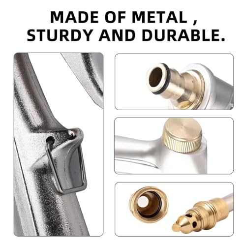 Hose Sprayer Nozzle Heavy Duty, High Pressure Hose Nozzle Water Adjustable Spray Gun Metal Brass Hose Attachment for Washing car, Cleaning, Watering Plants, lawn, Outdoor Gardening. - color: Silvery