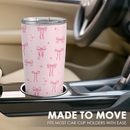 SANDJEST Bow Tumbler 20oz, Stainless Steel Travel Cup with Lid, Insulated Coffee Mug, Bow Gifts for Women Girls Friends Sisters on Birthday Christmas (Pink) - color: Bow 1