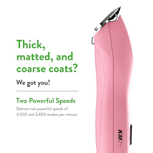 Wahl Pro Animal KM2+ Corded Clipper, Pink | High-Carbon Steel Blades, Quiet 2-Speed Motor with Low Vibration, 14 ft Cord, Comfortable Dog Trimmer, Built for Durability