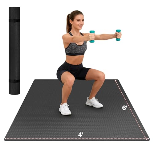 Stepwaver Extra Large Exercise Mat, 6'x4'/ 7'x5'/ 8'x5'/ 9'x5'/10'x5' (6mm) | Non-Slip, Ultra Durable, Shoes-Friendly, High-Density, Thick Workout Mat for Home Gym, Cardio, Jump Rope, MMA, Weights - size: 6'×4'×0.25"