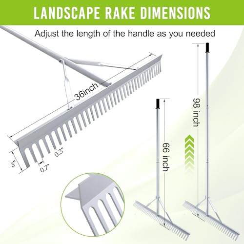 36 Inch Aluminum Landscape Rake | Garden Rake, Heavy Duty, Metal Construction, Loosening Soil - style: 36 Inch Landscape Rake