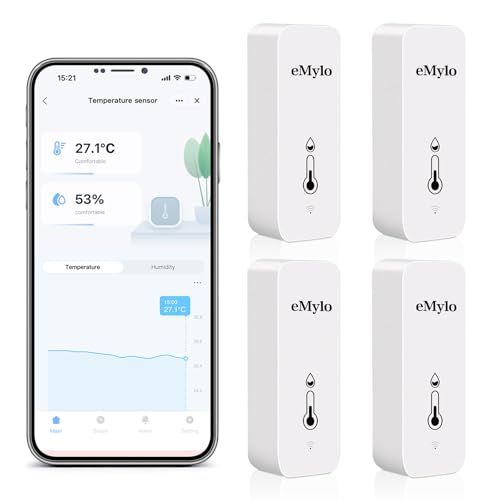 eMylo WiFi Indoor Thermometer Hygrometer with App Alert & Data Export | Wireless Mini Temperature and Humidity Sensor, Smart Remote Monitor for Home Baby Room Greenhouse Wine Cellar, 4PCS