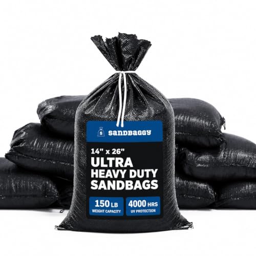 Sandbaggy Heavy Duty Black Sandbags – 14x26 in Empty Poly Bags w/ 4000 HR UV Protection – Ultra-Tough Sand Bags for Flooding, Construction & Barriers – Military Grade (5)