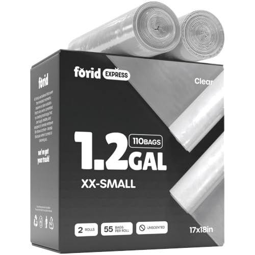 FORID Small Clear Trash Bags, 1.2 Gallon Tiny Garbage Bags, 110 Count Wastebasket Bin Liners for Bathroom Bedroom Office Garbage Can 5 Liters - Thick & Durable Trash Bag - size: 110 Count (Pack of 1), style: Clear 1.2 Gal