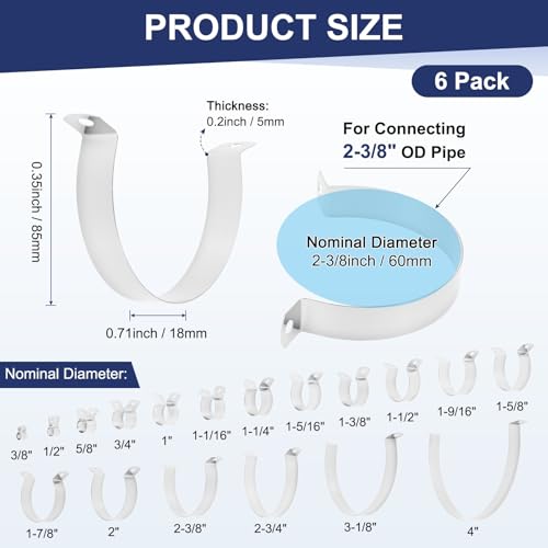 M METERXITY 6-Pack Brace Bands Chain Link Fence Parts, 2-3/8 Inch Galvanized Steel Chain Link Brace Band with Bolts and Nuts for Fence/Gate/Posts/Rust-Resistant [Silver]