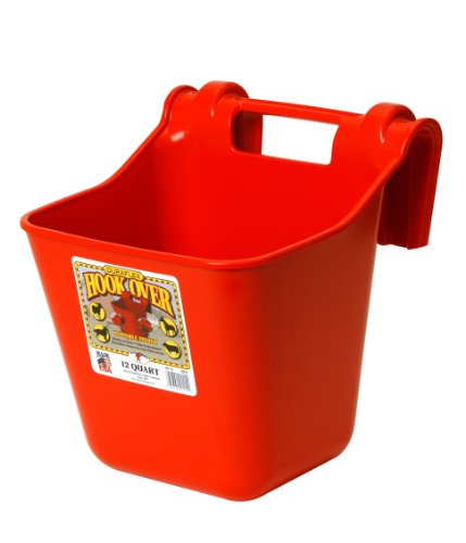 Little Giant® Plastic Hook Over Feeder | Mountable Livestock & Pet Feed Bucket | Horse Feed Bucket | Made in USA | 12 Quarts | Red - color: Red, size: 12 quart