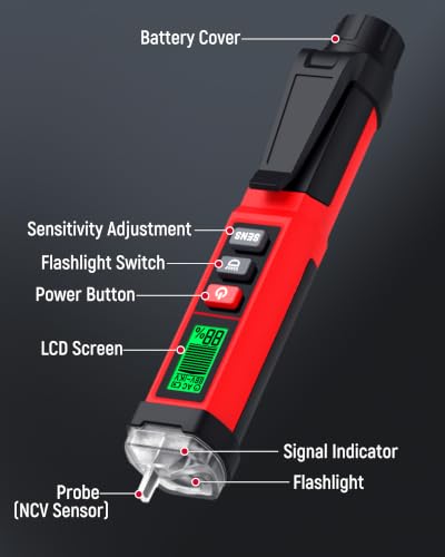 KAIWEETS Non Contact Voltage Tester, CAT IV 1000V Dual Range AC 12V/70V-1000V Electrical Tester Pen with LCD Display, Live Wire Detector, Breakpoint Finder for Outlet Testing, Circuit Troubleshooting
