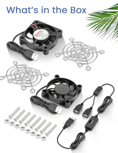 Wathai 2PCS 50mm 5V Mini Box USB Computer Fan with 3 Speed Control 5010 | 2 in 1 Fan with 3 Speed Control for Cosplay Welding Helmet VR Gear Rok Router Raspberry Pi Aquarium Cooling Ventilation - size: 50x10mm (5V)