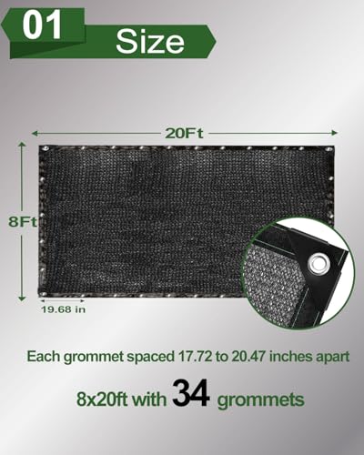 vensovo 50% Black Shade Cloth, 8 x 20 ft HDPE Sunblock Mesh | Medium shade for plants, patios and greenhouses, helping reduce direct sunlight while maintaining ventilation - color: 50% Shade, size: 8′x20′