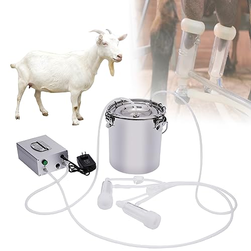 5L Dual Head Sheep Goat Cow Milking Machine Vacuum Impulse 304 Steel Pump Milker Electric Automatic Cow Milker Machine with Milk Tube Brush for Sheep Goat/Cow