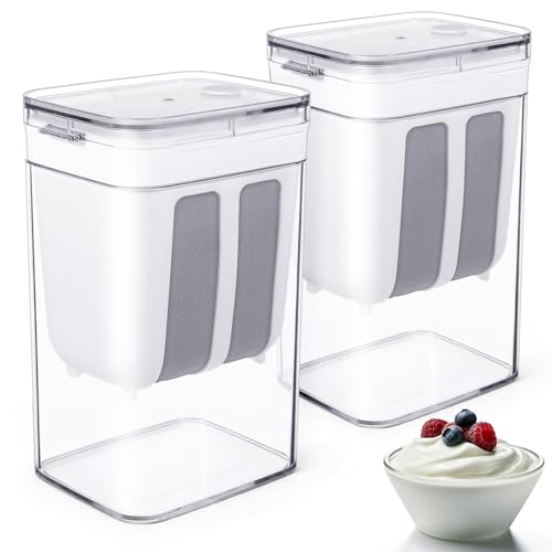 2 Packs Yogurt Strainer, 1100ML/37OZ Capacity Yogurt Strainer Separator with Stainless Steel Fine Mesh and Lid for Thick Greek Yogurt Soybean Milk Kefir Berries Fruit Juice Coffee
