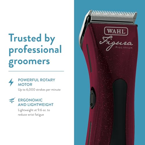 Wahl Professional Animal Figura Horse Clipper Kit, 8868-200, Metallic Red | 5-in-1 Adjustable Blade, Slim and Quiet Design, Trims Faces, Ears, Muzzles, Bridle Paths, and Fetlocks, 180-Minute Run Time