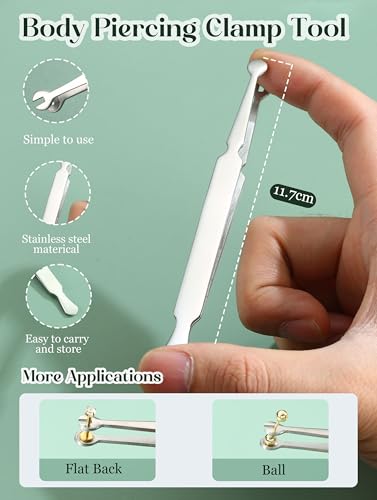 GEMQUEEN Piercing Ball Grabber Tool, 14-20G Taper for Changing Jewelry | Surgical Steel Flat Back Earrings Threader Tool Insertion Pin, Body Piercing Kit for Ear Rook Conch Nose Lip Jewelry Removal - style: Piercing Clamp