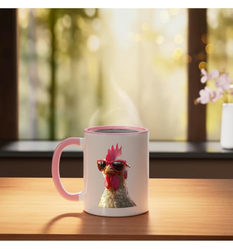 Chicken Hen Female Chick Farm Cluck Farmer Cute Chickens Ceramic Mug, Pink/White, 11oz - color: Pink/White, size: 11 Ounces