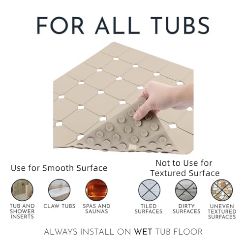 Shower Mat Non Slip 21"x21" Silicone Foldable Bath Mat with Suction Cups & Drain Holes, Odorless, Eco-Friendly & Durable, Machine Washable Shower Stall Mat for Adults, Seniors Beige - color: Beige
