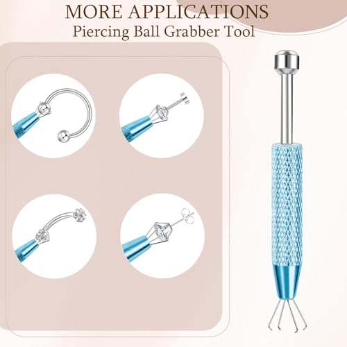 2Pcs Piercing Ball Grabber Tool for Changing Jewelry, Stianless Steel Flat Back Earring Applicator Internally Threaded Push Pin Piercing Grabber Tool - color: Blue