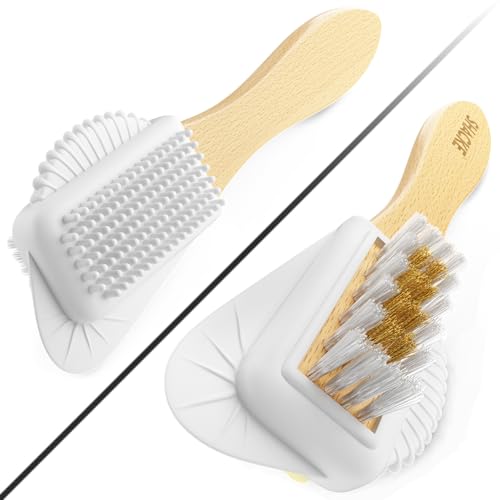Suede Brush with Wood Handle – Nubuck Cleaner & Suede Shoe Brush | Suede Shoe Brush & Suede Cleaner — Rubber Bristles, Welts, Nylon/Brass Lift Dirt from Shoes, Boots, Bags & Purses - size: 2 - Suede Brush w/ Wood Handle