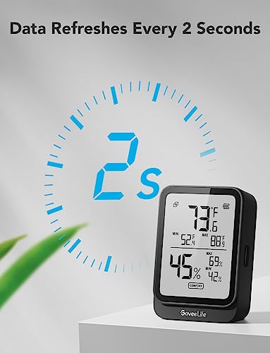 GoveeLife Bluetooth Hygrometer Thermometer H5104, LCD Digital Black 2-Pack | Indoor temperature monitor with APP alert & 2-yr data storage export, humidity meter for greenhouse/wine cellar/bedroom - color: Black, size: 2Pack