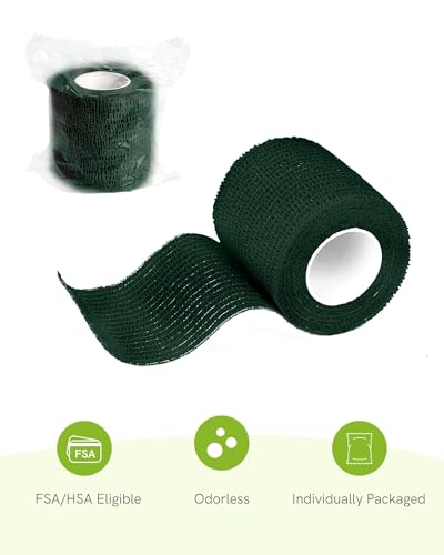 FriCARE Self Adhesive Bandage Wrap, Medical Tape in First Aid Kit | Elastic Cohesive Bandages for Sports/Vet/Wrist Ankle Wounds, 2 Inches X 5 Yards, Latex-free 6 Rolls, Hunter Green - color: Hunter Green