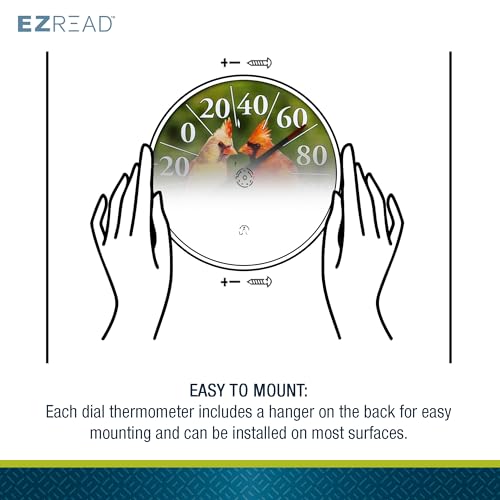 EZREAD Hanging Dial Thermometer 840-1211 Weather Thermometers for Indoor and Outdoor Use, Large 12.5 Inch Diameter, Easy to Read Numbers, Cardinal - color: Summer Cardinal