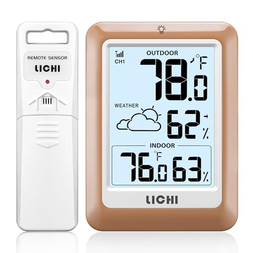 Indoor Outdoor Thermometer Wireless Weather Station, Internal External Thermometer Hygrometer, Home Batteryoperated Temperature Humiditymonitors330 Feet (About 100 Meters) Backlight Display (Khaki) - color: khaki