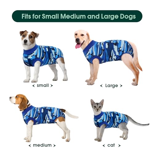 Kuoser Recovery Suit for Dogs Cats, Soft Dog Surgery Suit Female Male Spay | Professional Dog Onesie for Surgery, Substitute E-Collar & Cone, Prevent Licking Dog surgical suit Pet Neuter Suit - color: BlueCamo, size: X-small (Back:8.3-11.4'', Weight:4-7 L