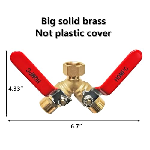 Garden Hose Y Valve Splitter With Stainless Steel Long Handle - Brass 2 Way Water Adapter, 3/4" GHT Thread - size: 0.75 Inch