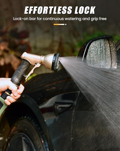 RAINPOINT Garden Hose Nozzle, Hose Sprayer Nozzle with 9 Spray Patterns, High Pressure Water Hose Nozzle Heavy Duty Metal Hand Sprayer, Watering Plants and Lawn, Car Washing, Pet Showering