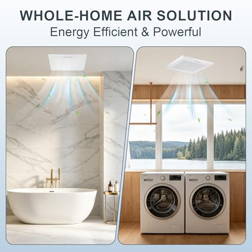 Bathroom Exhaust Fan, 120CFM Bathroom Fan Ceiling Mounted 8"x8" | Ventilation Fan Large Air-flow Capacity Bathroom Fan, 4 Inch Duct, No Attic Access Needed - size: 10"