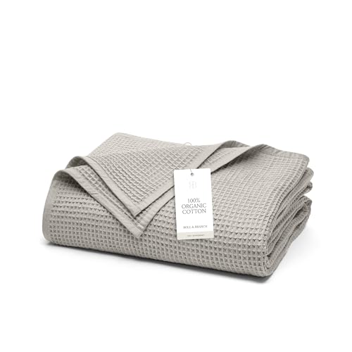 BOLL & BRANCH Waffle Bed Blanket, Full/Queen, Pewter | Luxury 100% Organic Cotton - Soft, Lightweight and Breathable - Textured Waffle Weave Design - color: Pewter, size: Full/Queen