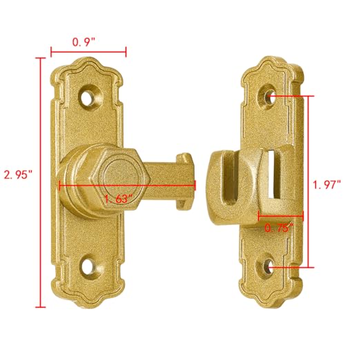 Gold Aluminum Alloy 90/180 Degree Gate Lock,Barn Door Latches | Flip Gate Latches,Right Angle Door Lock Latch,Sliding Door Latches,for bedroom,garage,window,pet enclosures,drawer,cabinet - color: Gold
