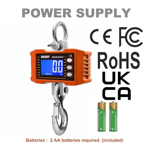 RESHY Digital Crane Scale 2200lb/1000Kg Digital Hanging Scale Industrial Heavy Duty Crane Scale for Farm,Deer,Livestock,Factory,Construction,Hunting CE Certified