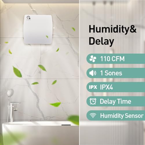 5.9 Inch Bathroom Exhaust Fan with Humidity Sensor and Timer 110 CFM Powerful Ceiling or Wall Mount Vent Fan for Bathroom Basement Loft Garage