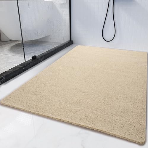 HOMBYS 58 x 32 Extra Large Shower Mat for Shower Stall Tub, Non Slip Bath Mat Bathroom Accessories, PVC Loofah Mats for Shower and Bathroom, Quick Drying, (Khaki, 58"x32") - color: Khaki, size: 2'8" x 4'10" (Rectangular)