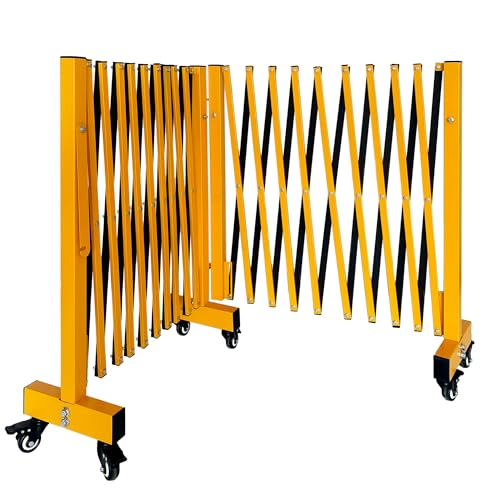 23FT Industrial Expandable Barricade Folding Security Gate with Wheels,Retractable Driveway Gate with Aluminum Fence - color: Yellow, size: 23 feet