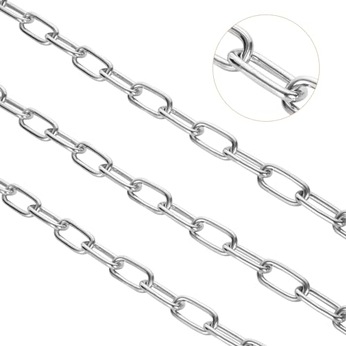 WOPPLXY 49.21ft (15 m) Length Galvanized Steel Chain, 0.11 Inch(3 mm) Heavy Duty Coil Chain, Stainless Steel Link Chain for Home Outdoor Fence Gate, Garage Doors, Swing Chain, Bicycle Security Lock