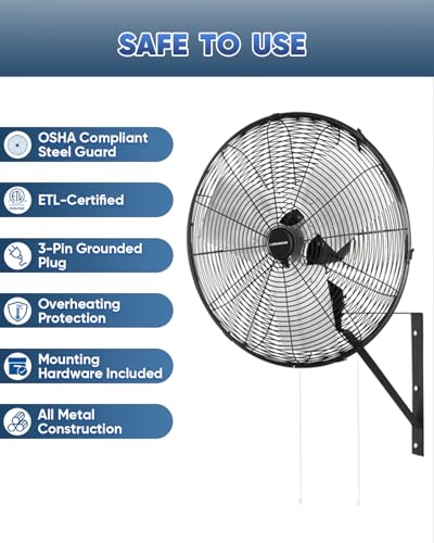 KEN BROWN 20 Inch Industrial Oscillating Wall Mount Fan 5500CFM,Heavy Duty,High Velocity,3- Speed,Black - size: 20 Inch