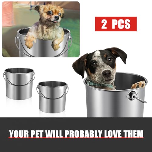 Hsei 2 Pcs Stainless Steel Bucket for Pet Cleaning, 3.2 Gallon Metal Bucket Water Pail with Handle for Fence Kennel Cage Garage Garden Workshop - size: 3.2 Gallon