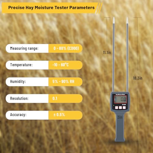 TK100H Portable Hay Moisture Meter with Probe, Accurate and Fast Tester for Forage Grass, Alfalfa, Cereal Straw, and Hay Bales to Monitor Hydration Levels