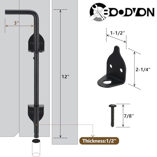 12 Inch Cane Bolt Gate Drop Rod Heavy Duty Gate Hardware, Gate Ground Latch for Wooden Fences, Metal Gates Doors Stopper for Gate Ground, Wrought Iron Gate Latches, Black Finish(1 Pack) - size: 12 Inch