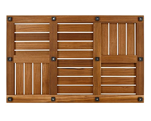 Utoplike Teak Wood Bath Mat, Shower Mats for Bathroom 32 x 20 inch Large | with Non-Slip Pads, Wood Floor Sturdy Mat for Inside Shower, Luxury Spa Home or Outdoor - size: 32" x 20" (Rectangular)
