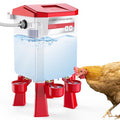 Automatic Chicken Waterer 2 Gallons, Float-Controlled Chicken Water Feeder with 4 Water Cups, 158.4-Inch Hose with 3/4'' and 1/2'' Ends, Large Poultry Waterer for Chick Quail Duck Turkey, Red - color: Red