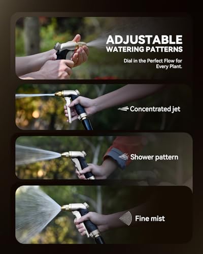 RAINPOINT Garden Hose Nozzle, 100% Heavy Duty Metal Hose Sprayer, High Pressure Water Hose Nozzle with Adjustable Spray Patterns and Flow Control for Watering Plants, Car Washing, Pet Washing, Silver - color: Bright Silver