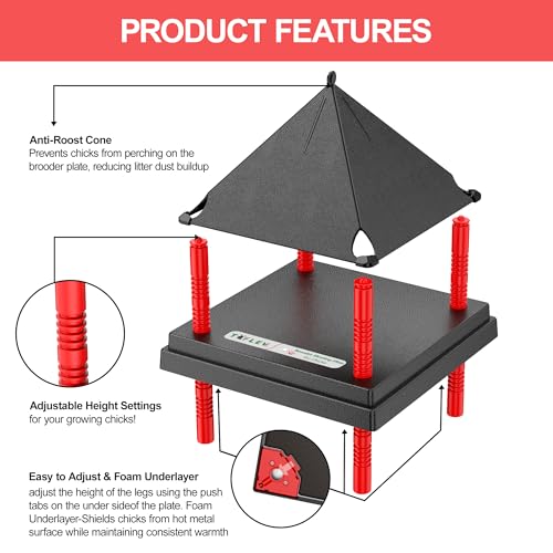 Chick Brooder Heating Plate with Anti Stand Cone, Fixed Temp, 10"x10" Black | Adjustable Height Brooder Heater for Chicks, Downward Heat Distribution for Outdoor Barns & Coops - size: 10" x 10" with Fixed Temp