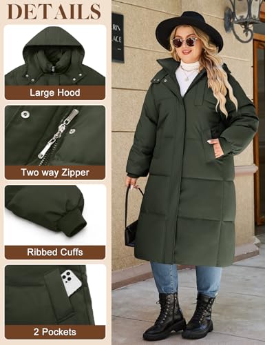 HEEKPEK Womens Plus Size Winter Coats Long Puffer Jackets Hooded Quilted Water Repellent Warm Trendy Parka Outerwear 2025 - color: Army Green, size: XX-Large Plus