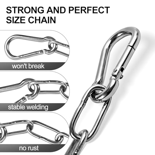 2 Pack Duty Stainless Steel Chain with 4 Carabiners, 25in, 550LB | Hanging Swing Chain, For Punching Bags, Swing Chairs, Hammocks, Indoor & Outdoor Fence