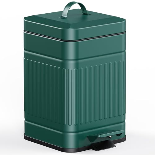 CEROELDA Small Trash Can with Lid-5L/1.3 Gal,Stainless Steel Outdoor Dog Poop Garbage Can-Farmhouse Retro Metal Waste Bin w/Step Pedal for Bathroom Bedroom Office-Soft Close-Green - color: Green