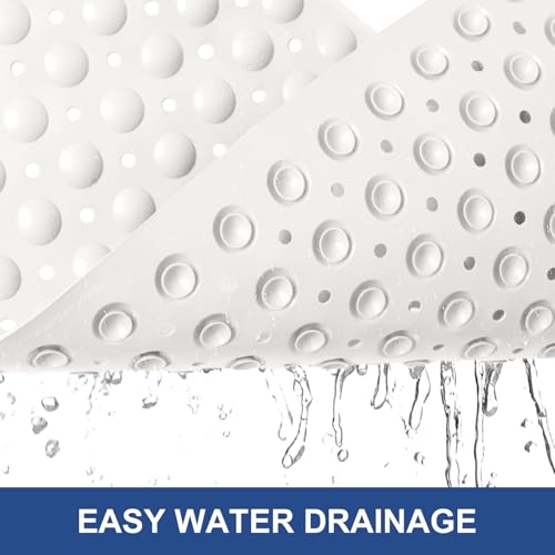 Square Shower Mat Non Slip: 32" x 32" Large Shower Mats for Inside Shower - Soft TPE Cuttable Anti Slip Shower Floor Mat with Drain Holes and Suction Cups - color: White