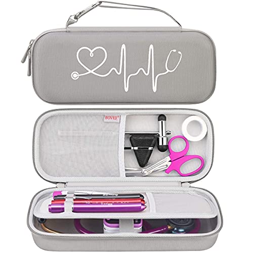 BOVKE Stethoscope Case for 3M Littmann Classic III Monitoring, Lightweight II S.E, Cardiology IV Diagnostic, MDF Acoustica Stethoscopes, Extra Room for Nurse Essentials and Medical Supplies, Gray - color: Gray
